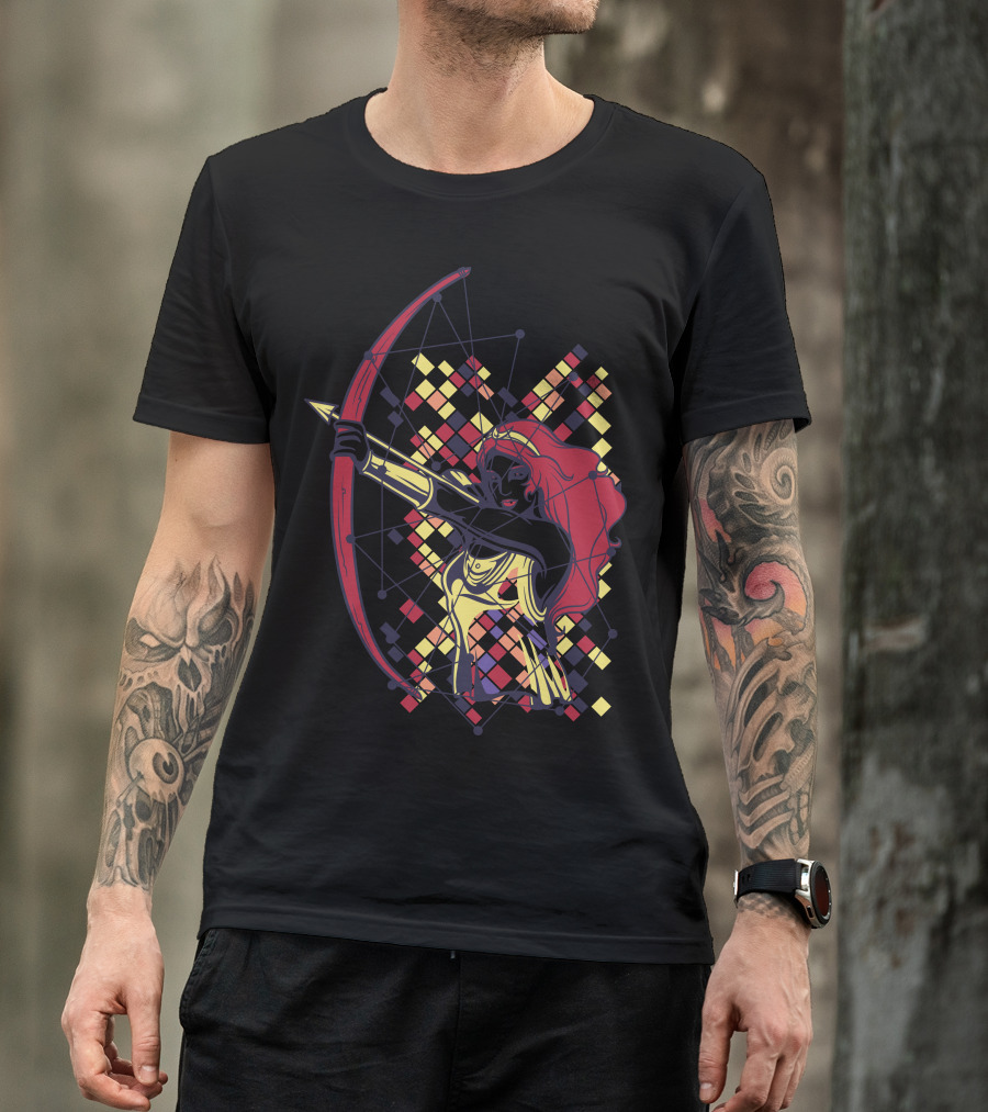Sagittarius Girl With Bow And Geometric Background T-Shirt