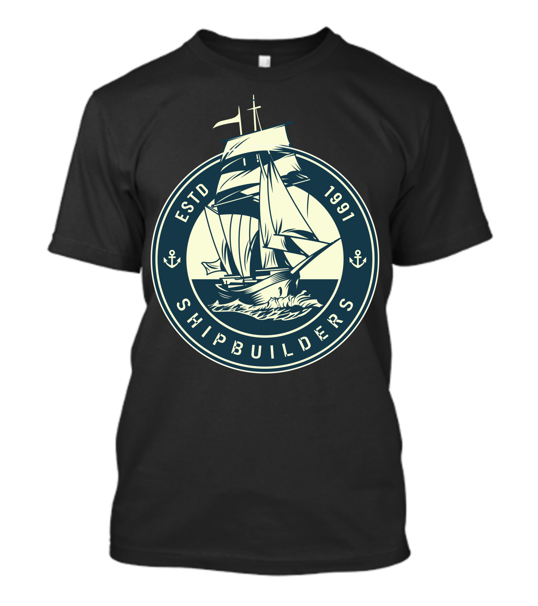 ESTD 1991 Shipbuilders Sailboat Anchors T-Shirt
