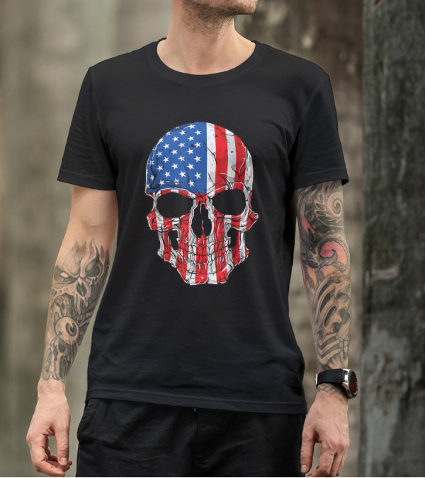 Skull American Flag 4th Of July USA Patriotic T-Shirt