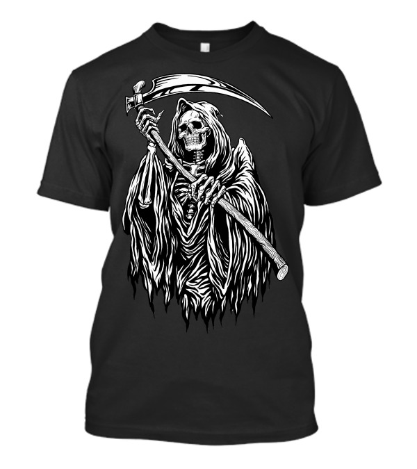 Skull Death Grim Reaper Scythe Cloaked Skeleton T-Shirt