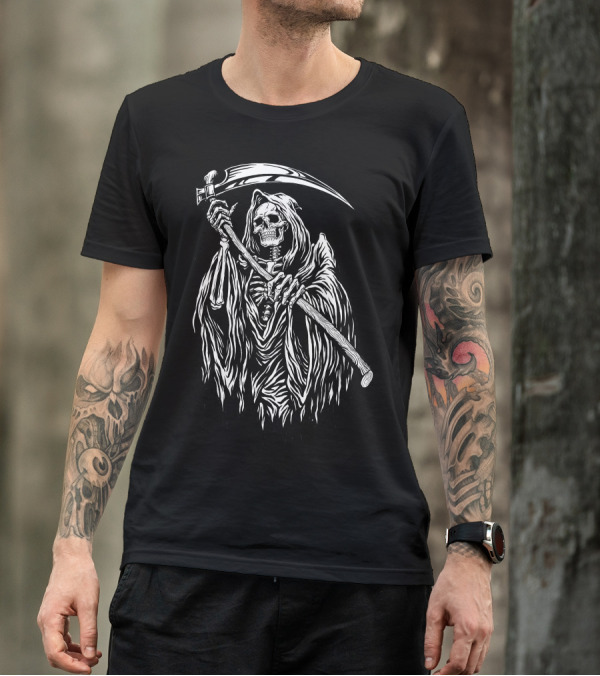 Skull Death Grim Reaper Scythe Cloaked Skeleton T-Shirt