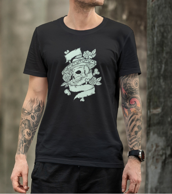 Skull Tattoo Sombrero Roses And Bones T-Shirt