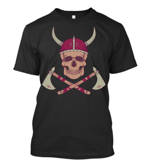 Skull Viking Helmet Crossed Axes Nordic Warrior T-Shirt