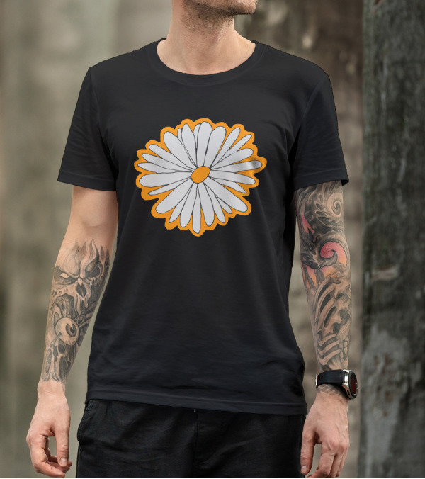 Spring Daisy Tri Blend White Flower Orange Outline T-Shirt