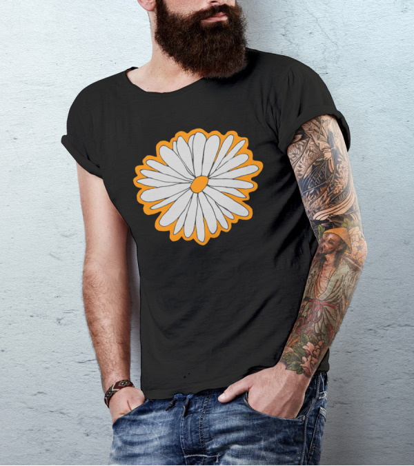 Spring Daisy Tri Blend White Flower Orange Outline T-Shirt