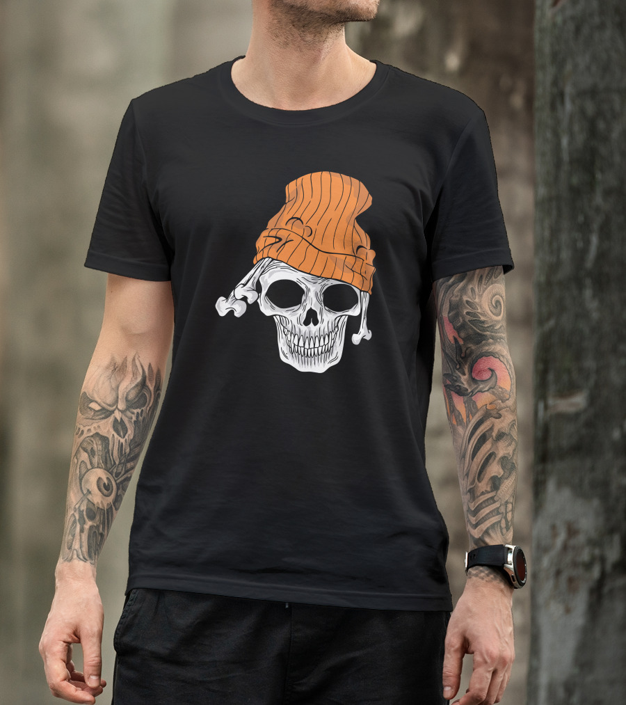 Street Skull With Orange Beanie T-Shirt
