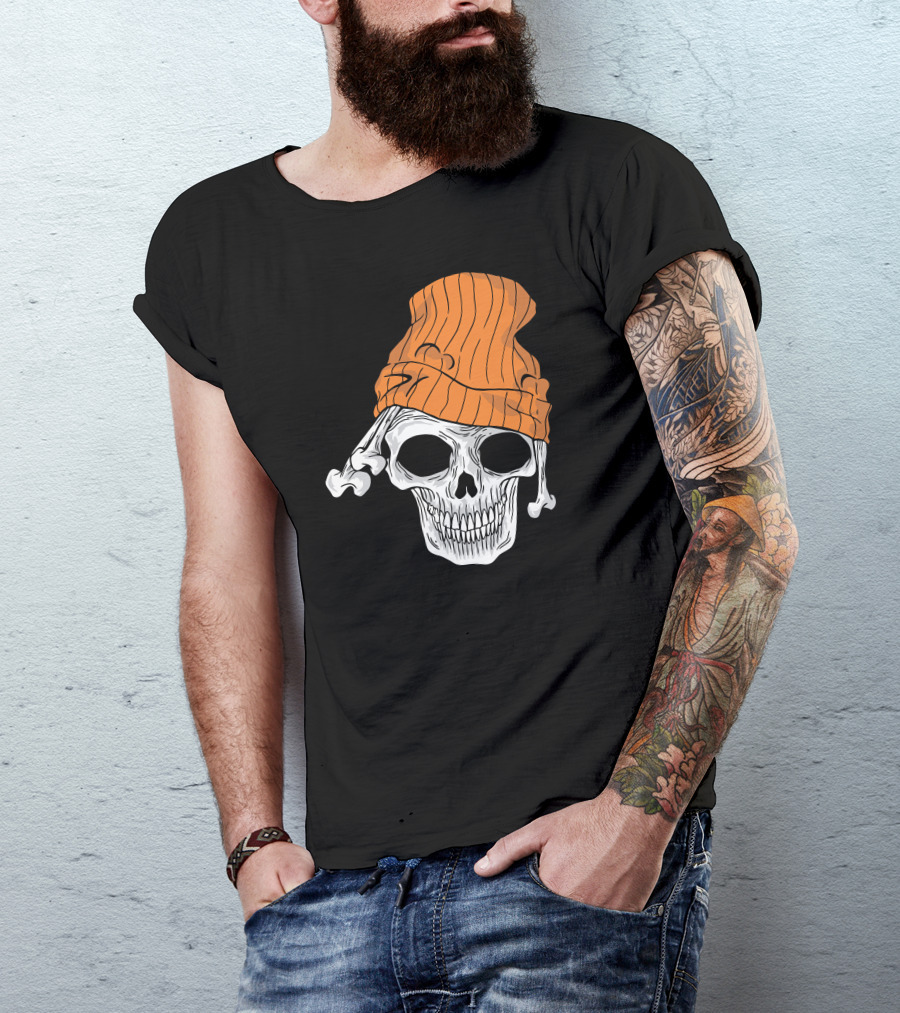 Street Skull With Orange Beanie T-Shirt
