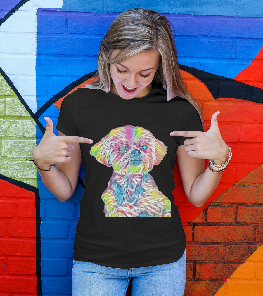 Stunning Colorful Headshot Of Maltese Dog T-Shirt