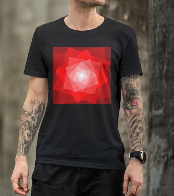 Stylized Red Rose Geometric Layers T-Shirt