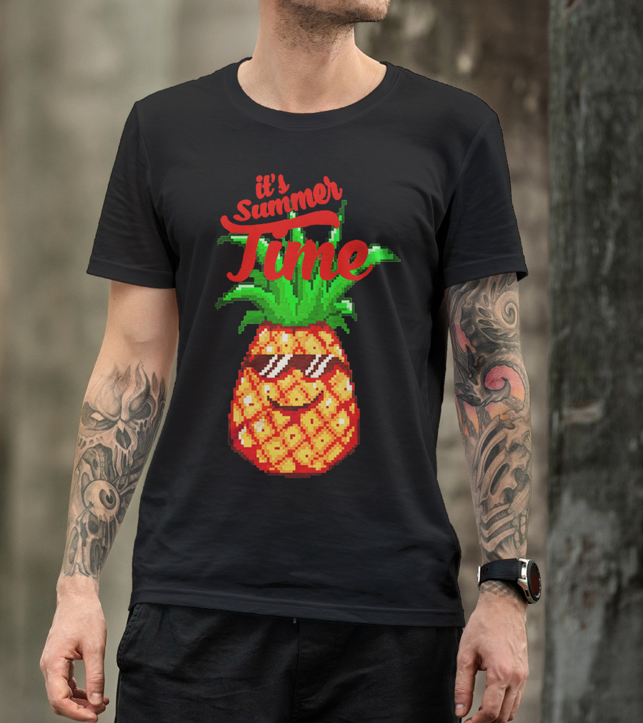 It's Summer Time Pineapple Sunglasses Pixel T-Shirt