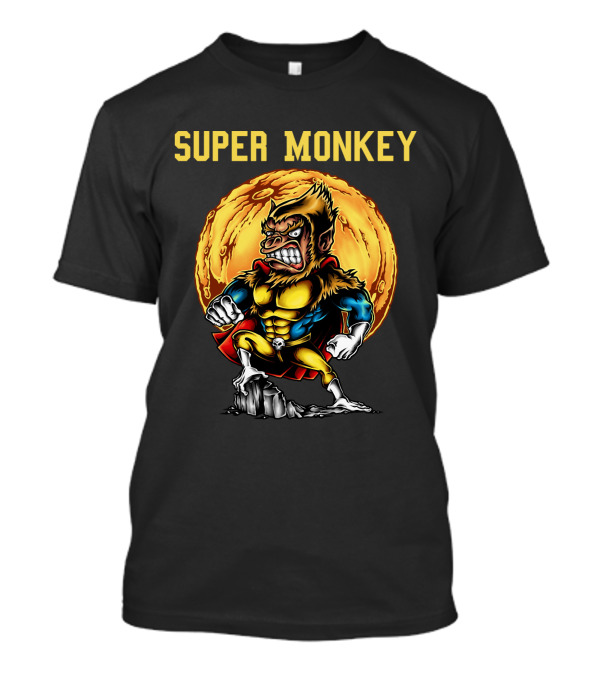Super Monkey Hero In Front Of Full Moon T-Shirt