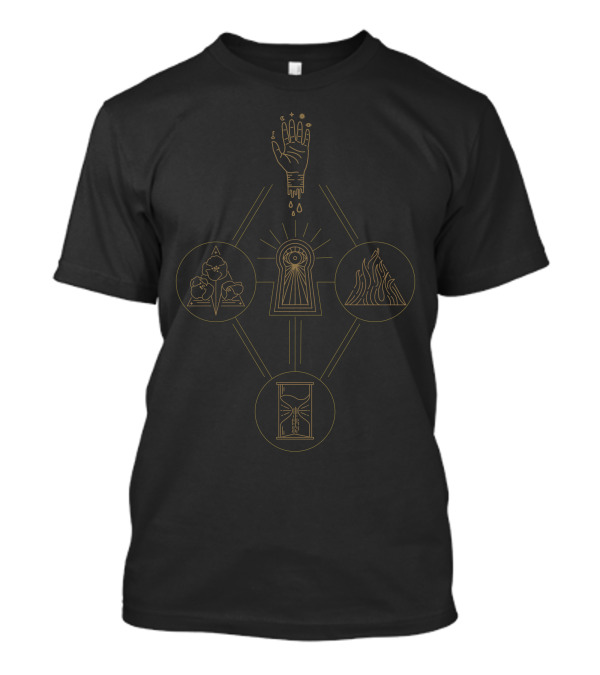 Hand Symbolism Keyhole Hourglass Fire And Flowers T-Shirt