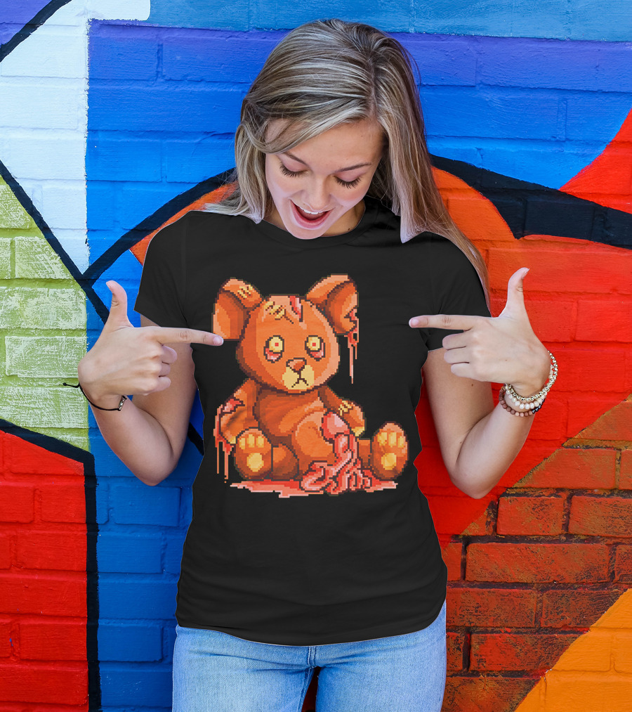 Teddy Zombie Pixel Art Bloody Horror Plush Toy T-Shirt