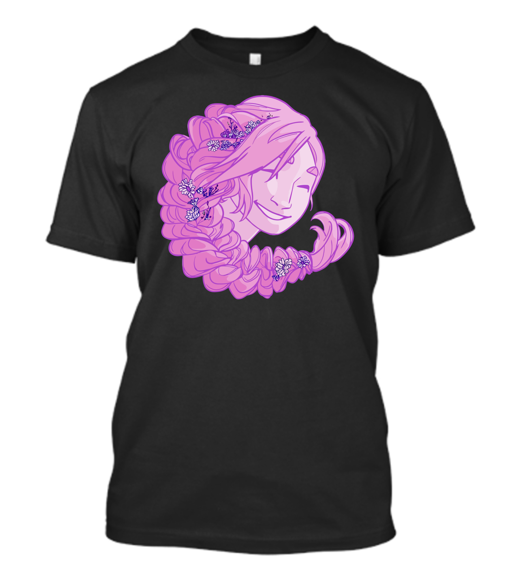 The Happy Pink Haired Girl With Floral Braid T-Shirt
