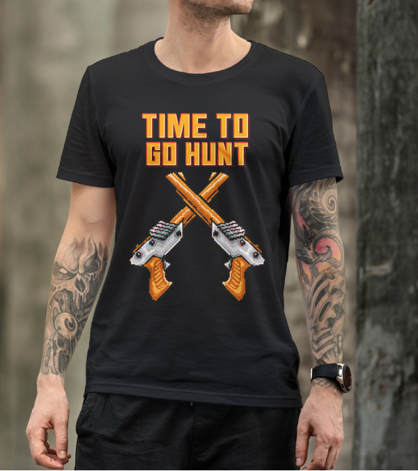 Time To Go Hunt 8-Bit Crossed Laser Guns T-Shirt