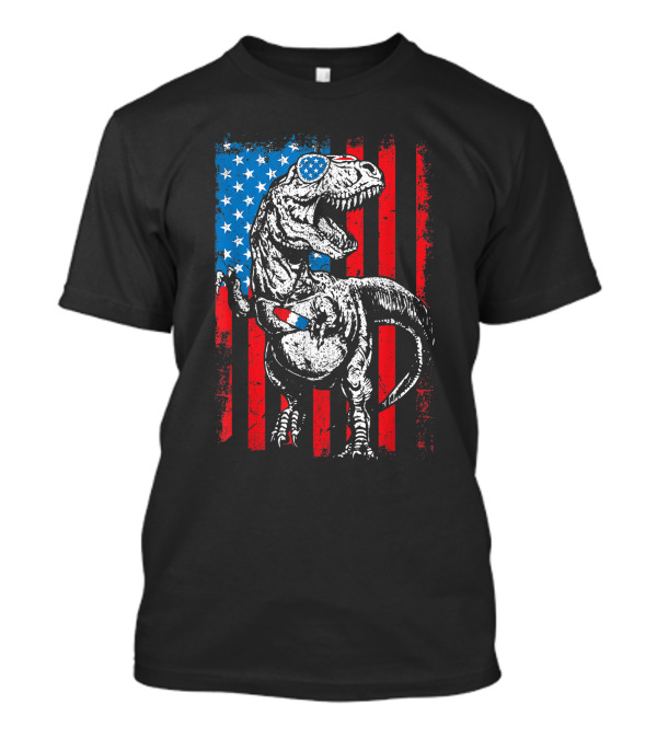 Trex Dinosaur Popsicle USA Flag Funny 4th Of July T-Shirt