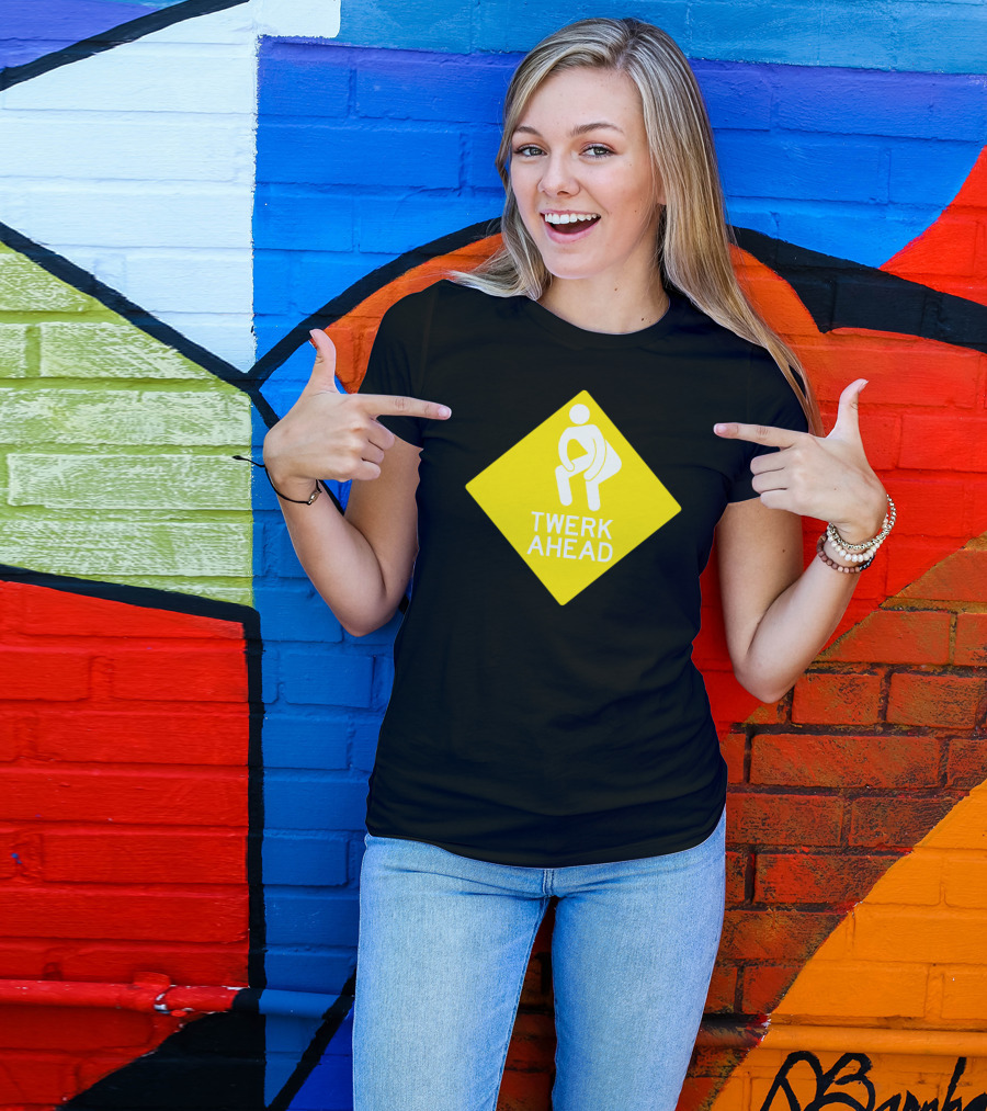 Twerk Ahead Sign With Figure In Yellow Diamond T-Shirt