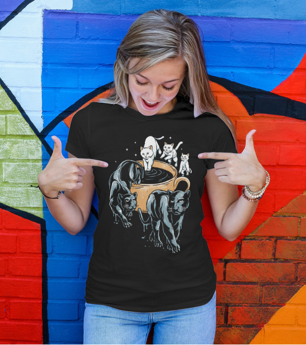 Unleash The Beast Panthers Emerging From Coffee Cup With Kittens T-Shirt