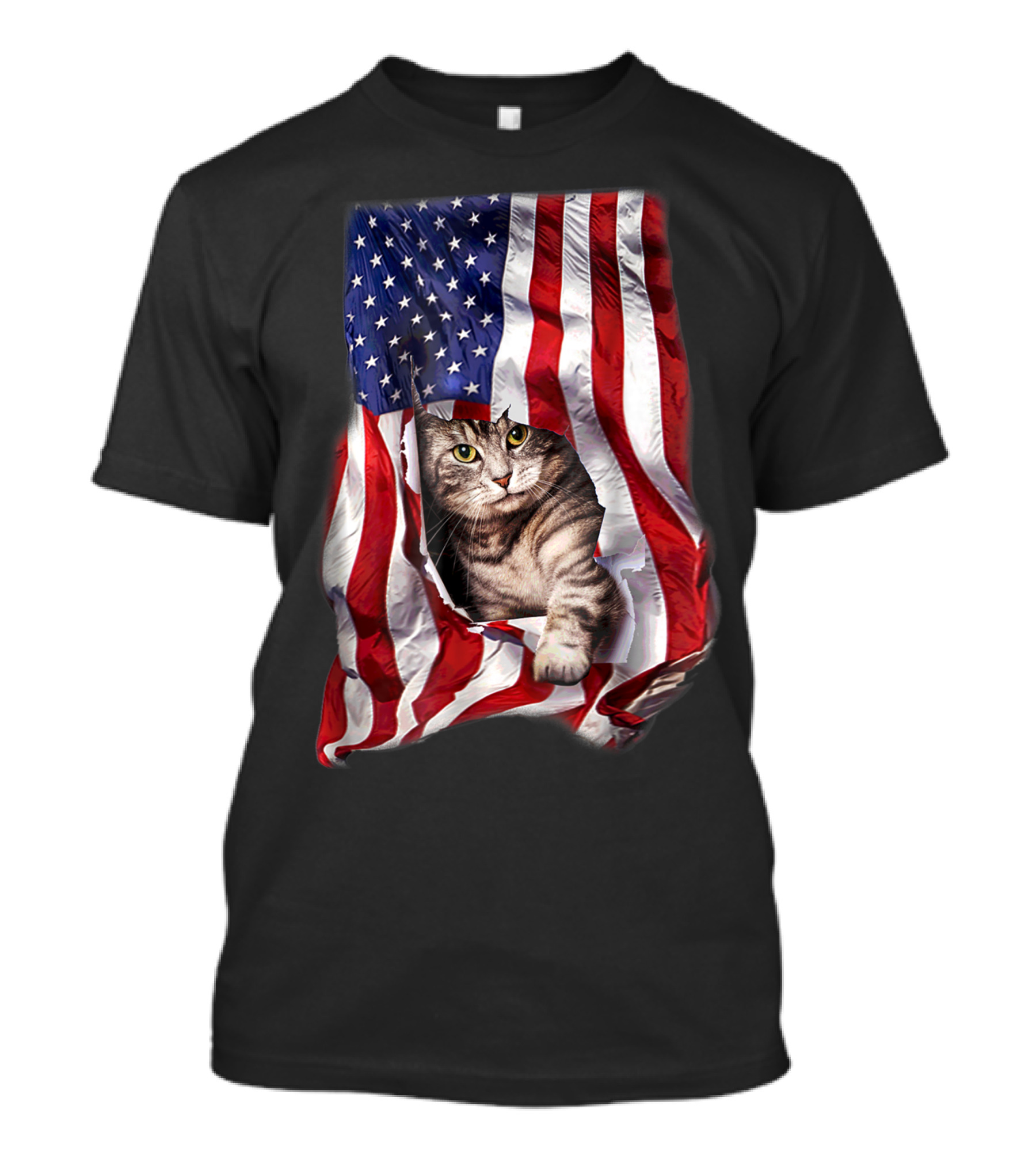 Usa American Flag Cat Kitty Kitten Funny 4Th July Independence Day Patriotic Cat Peeking Through Flag T-Shirt