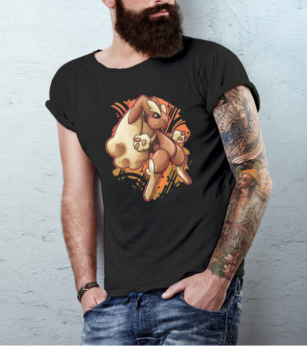 Lopunny Dynamic Action Pose On Fiery Abstract Background T-Shirt