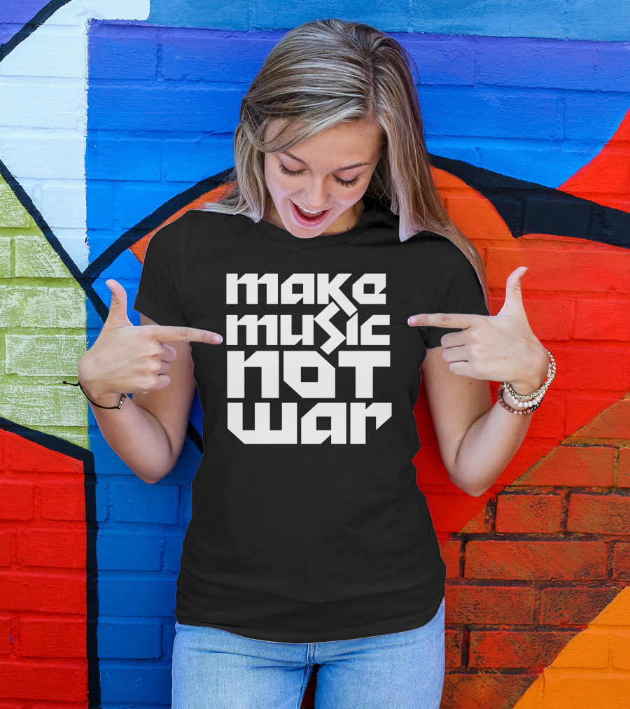 Make Music Not War Retro Block Typography T-Shirt