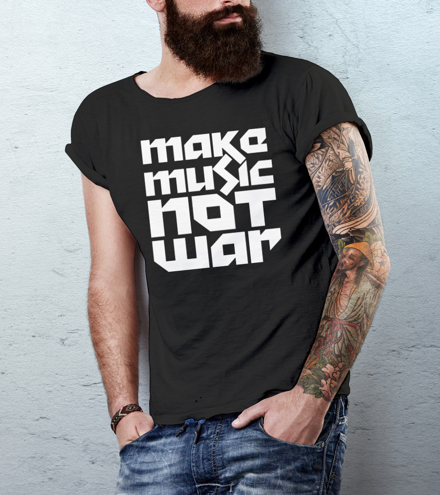 Make Music Not War Retro Block Typography T-Shirt