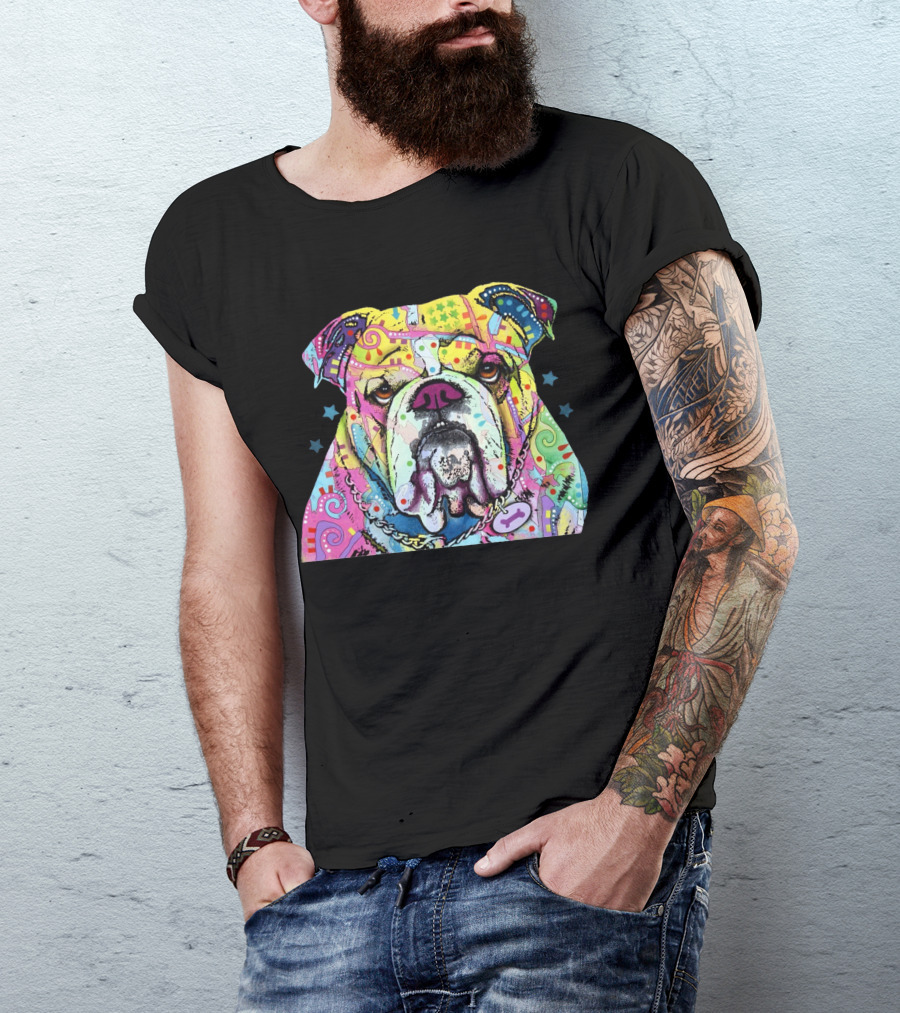 Colorful Bulldog With Abstract Rainbow T-Shirt