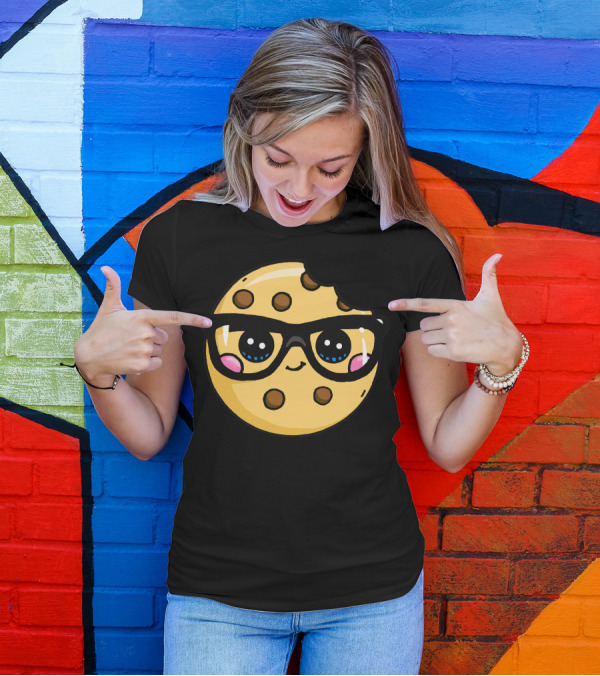 Kawaii Nerd Cookie With Glasses And Bite Mark T-Shirt