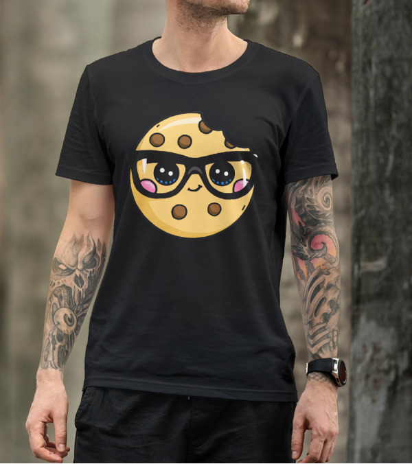 Kawaii Nerd Cookie With Glasses And Bite Mark T-Shirt