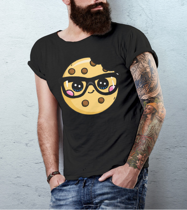 Kawaii Nerd Cookie With Glasses And Bite Mark T-Shirt
