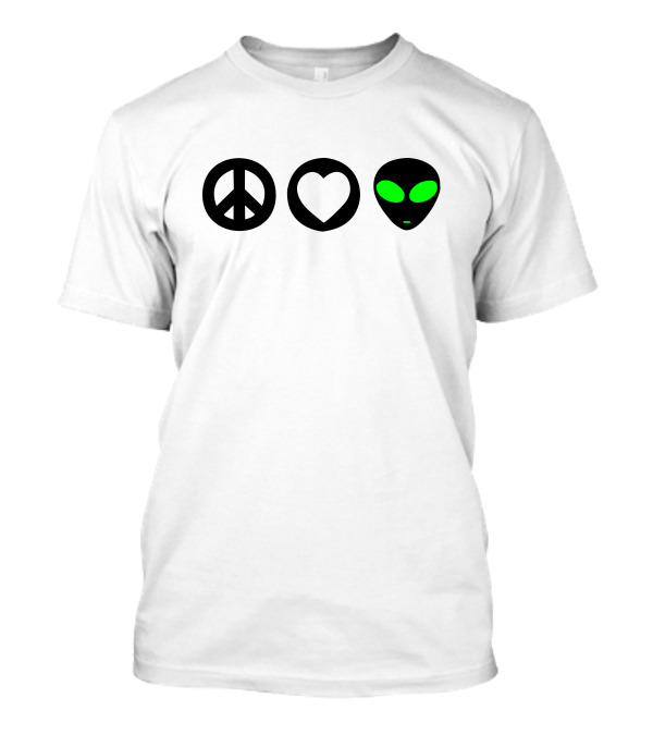 Peace Love Alien Emoji Moon T-Shirt