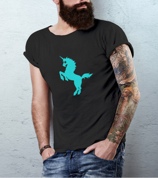 Punk Rock Unicorn Star Eyed Teal T-Shirt