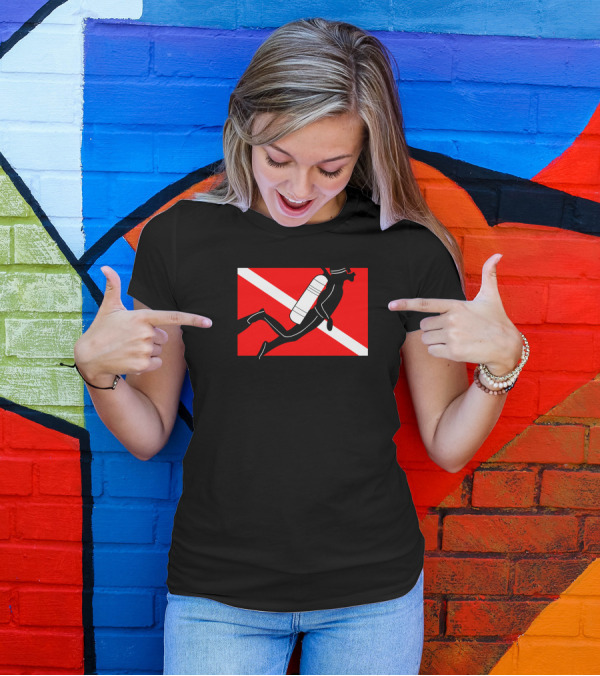 Scuba Diver Over Dive Flag T-Shirt