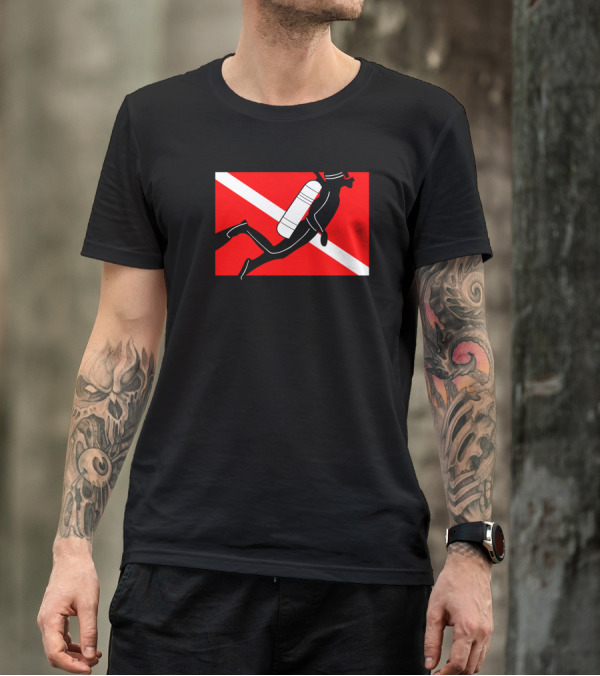 Scuba Diver Over Dive Flag T-Shirt