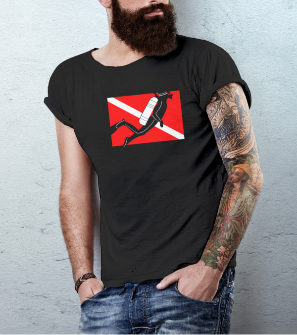 Scuba Diver Over Dive Flag T-Shirt