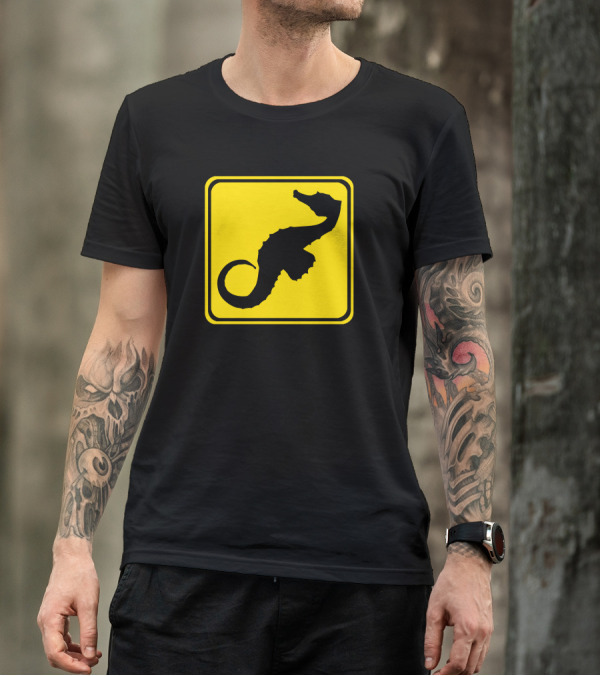 Seahorse Crossing Yellow Warning Sign T-Shirt