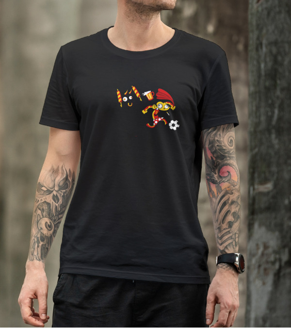 Spanish Folklore Soccer Adventure With Bull And Beer T-Shirt