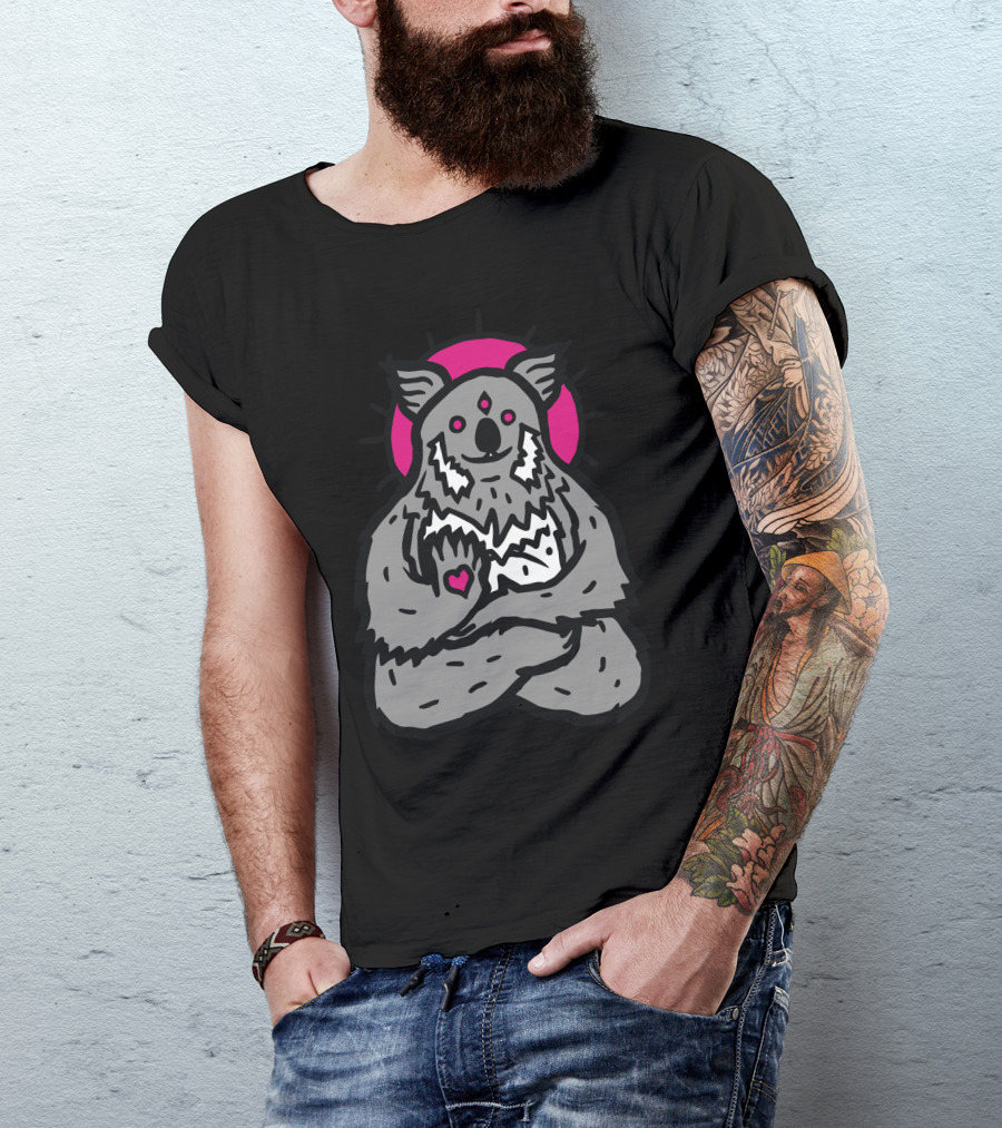 Spirit Koala Meditation With Pink Sun And Heart T-Shirt