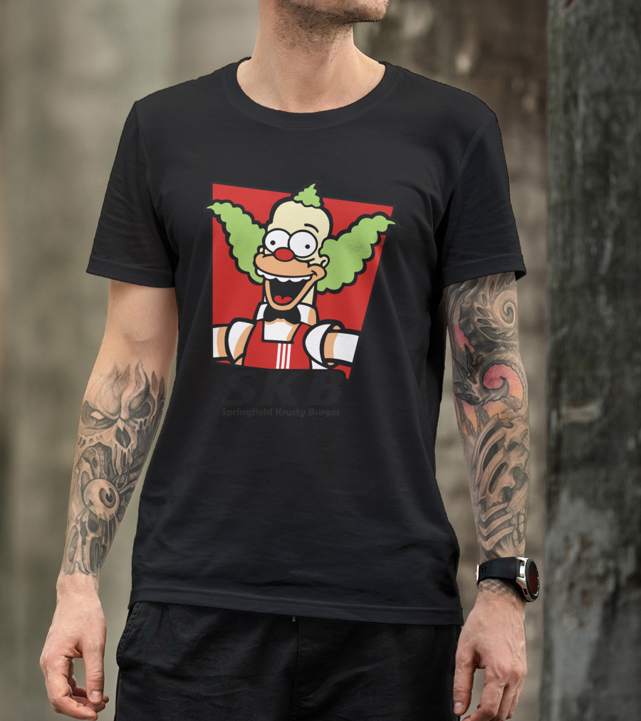 SKB Springfield Krusty Burger Red Background Clown Character T-Shirt