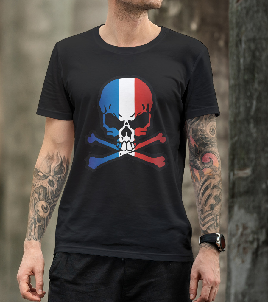 Tatoo Skull French Flag Crossbones T-Shirt