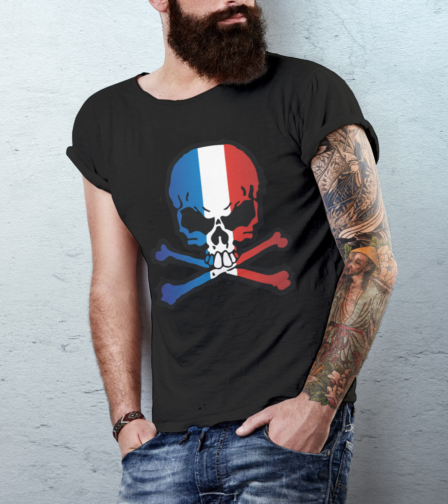 Tatoo Skull French Flag Crossbones T-Shirt