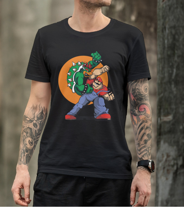 The Eternal Battle: Iconic Showdown Of Mario And Bowser In Bold Colors T-Shirt