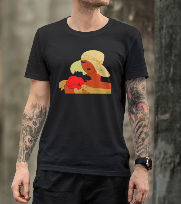 Elegant Woman With Hat And Poppy Illustration Vintage T-Shirt