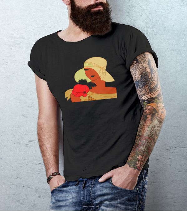 Elegant Woman With Hat And Poppy Illustration Vintage T-Shirt