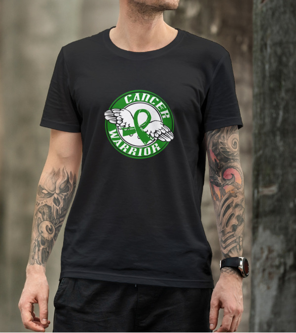 Cancer Warrior Green Ribbon Winged Emblem T-Shirt