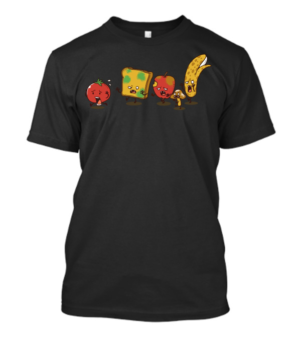 Zombie Food Marching Fruits And Bread With Expressions T-Shirt