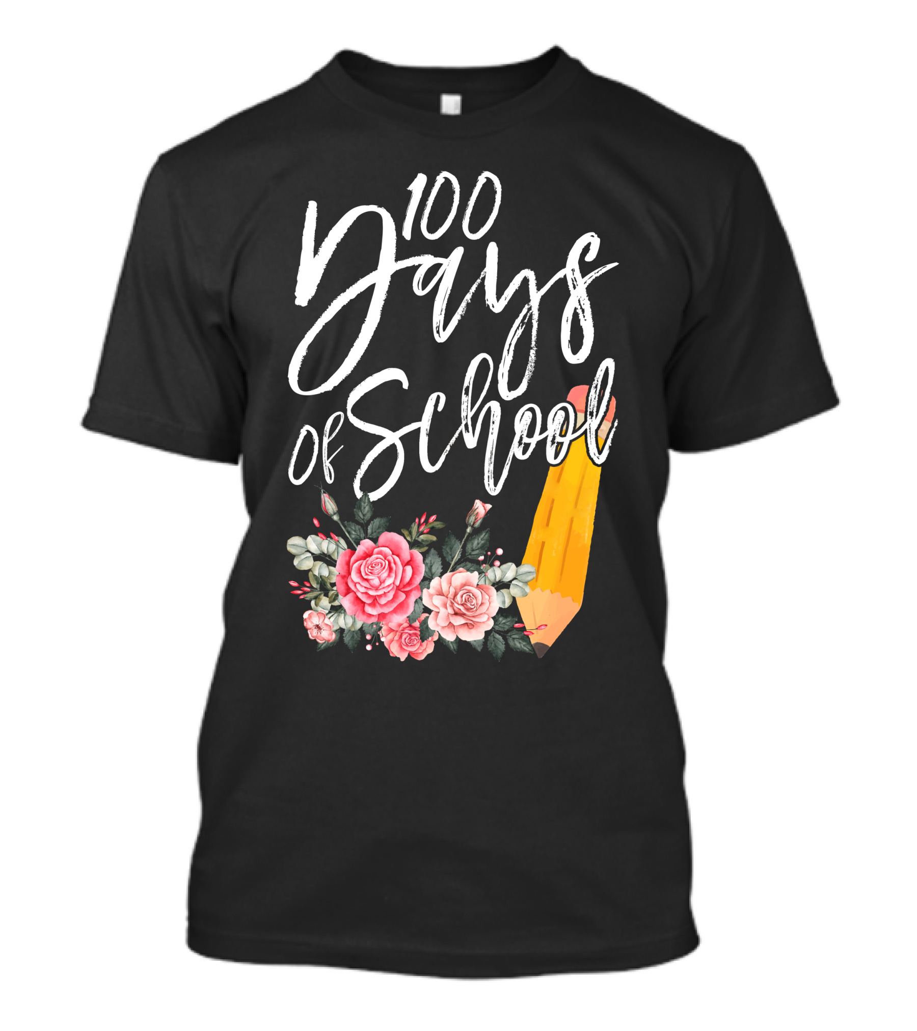 100 Days Of School Floral Pencil T-Shirt