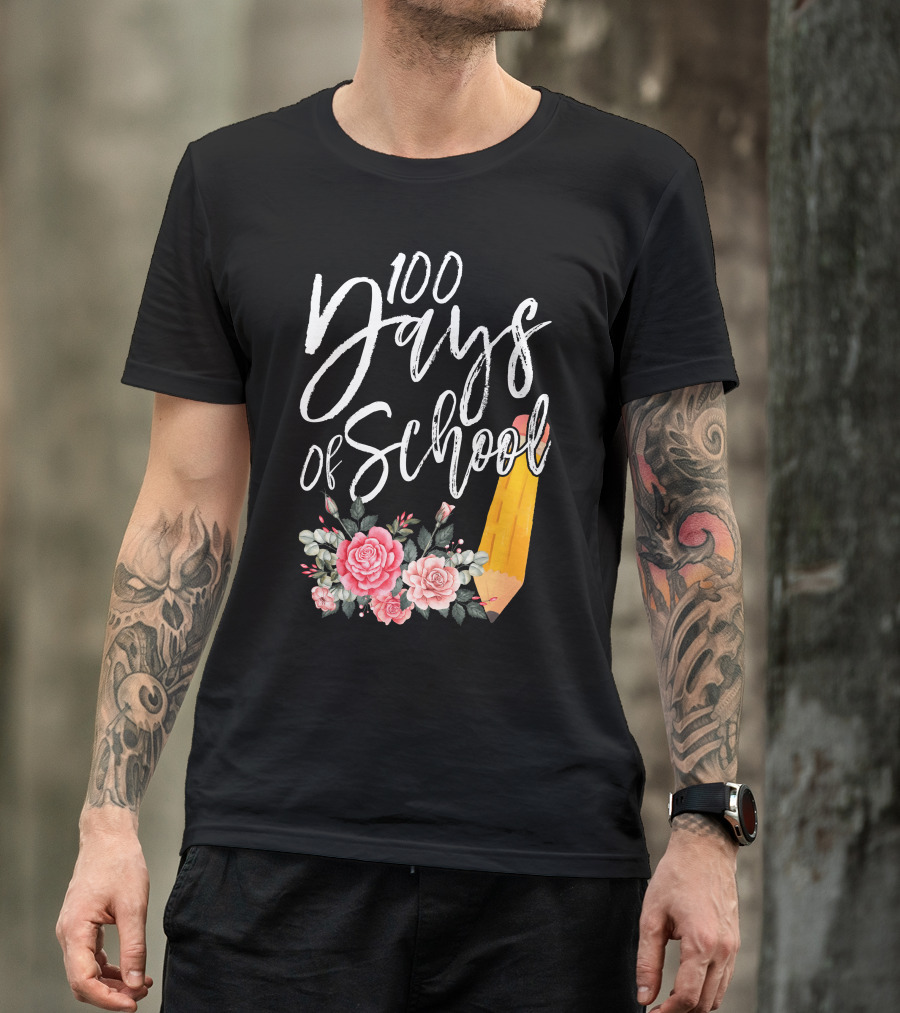100 Days Of School Floral Pencil T-Shirt
