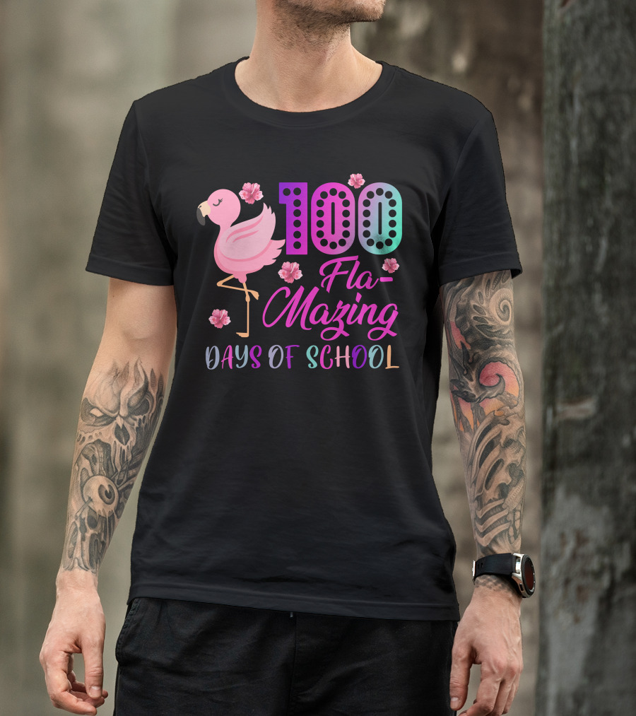 100 Fla-Mazing Days Of School Flamingo Floral T-Shirt