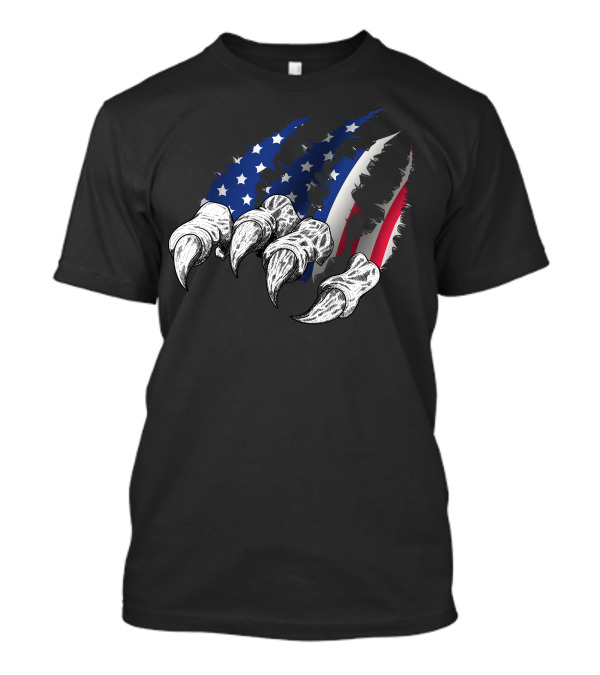 American Flag Patriot Claw Ripping Through T-Shirt